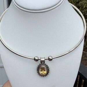 925 Torque Necklace With 10 Carat Natural Citrine Pendant